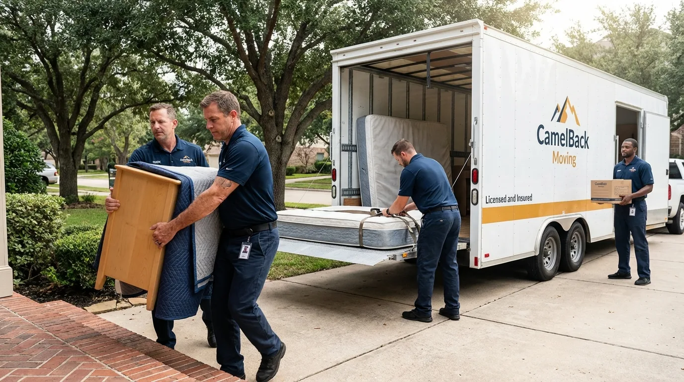 Crew loading residential truck for cross-state move from Mohave Valley, AZ