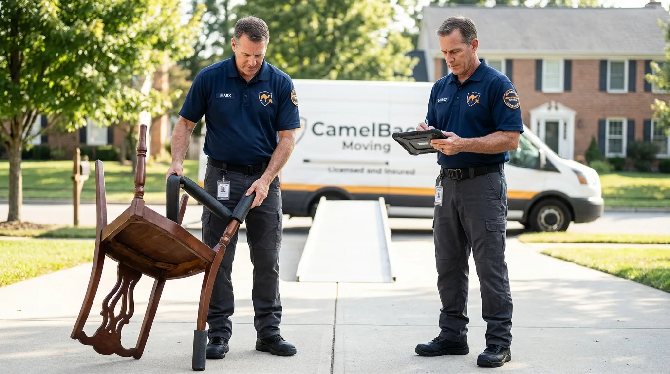 Movers inspecting furniture for damage prevention before loading in Mohave Valley, AZ